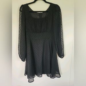 LYANER Women's Polka Dots Square Neck Swiss Dots Mini Dress in black-siz…